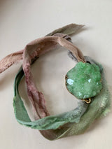 Unicorn Rainbow recycled sari ribbon Bracelet with green quartz