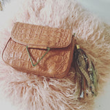 Boho Blush bag charm with leather