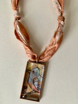 Blue Bird Necklace Recycled Sari ribbon