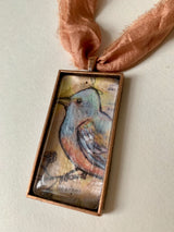Blue Bird Necklace Recycled Sari ribbon