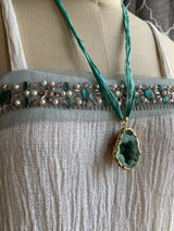 Agate necklace with recycled sari ribbon necklace