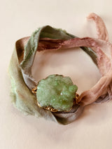 Unicorn Rainbow recycled sari ribbon Bracelet with green quartz